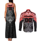 Personalized St. George Illawarra Dragons Couples Matching Tank Maxi Dress and Long Sleeve Button Shirt Polynesian Tribal Pattern Style