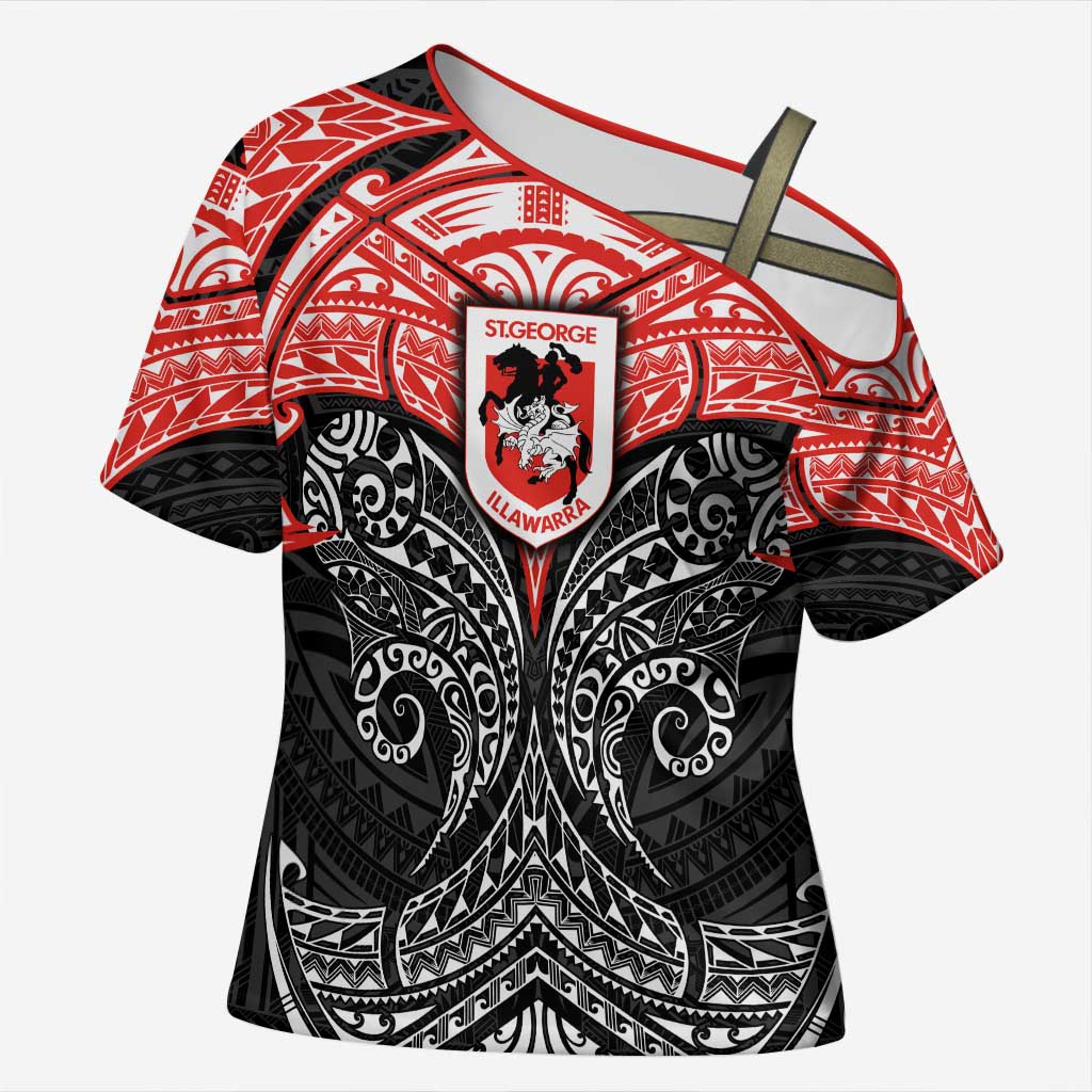 Personalized St. George Illawarra Dragons Cross Shoulder Shirt Polynesian Tribal Pattern Style