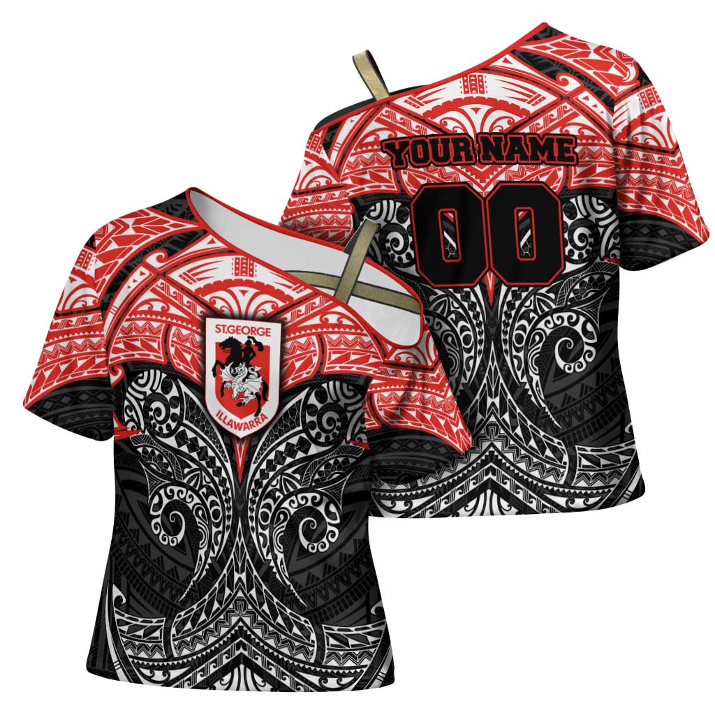 Personalized St. George Illawarra Dragons Cross Shoulder Shirt Polynesian Tribal Pattern Style