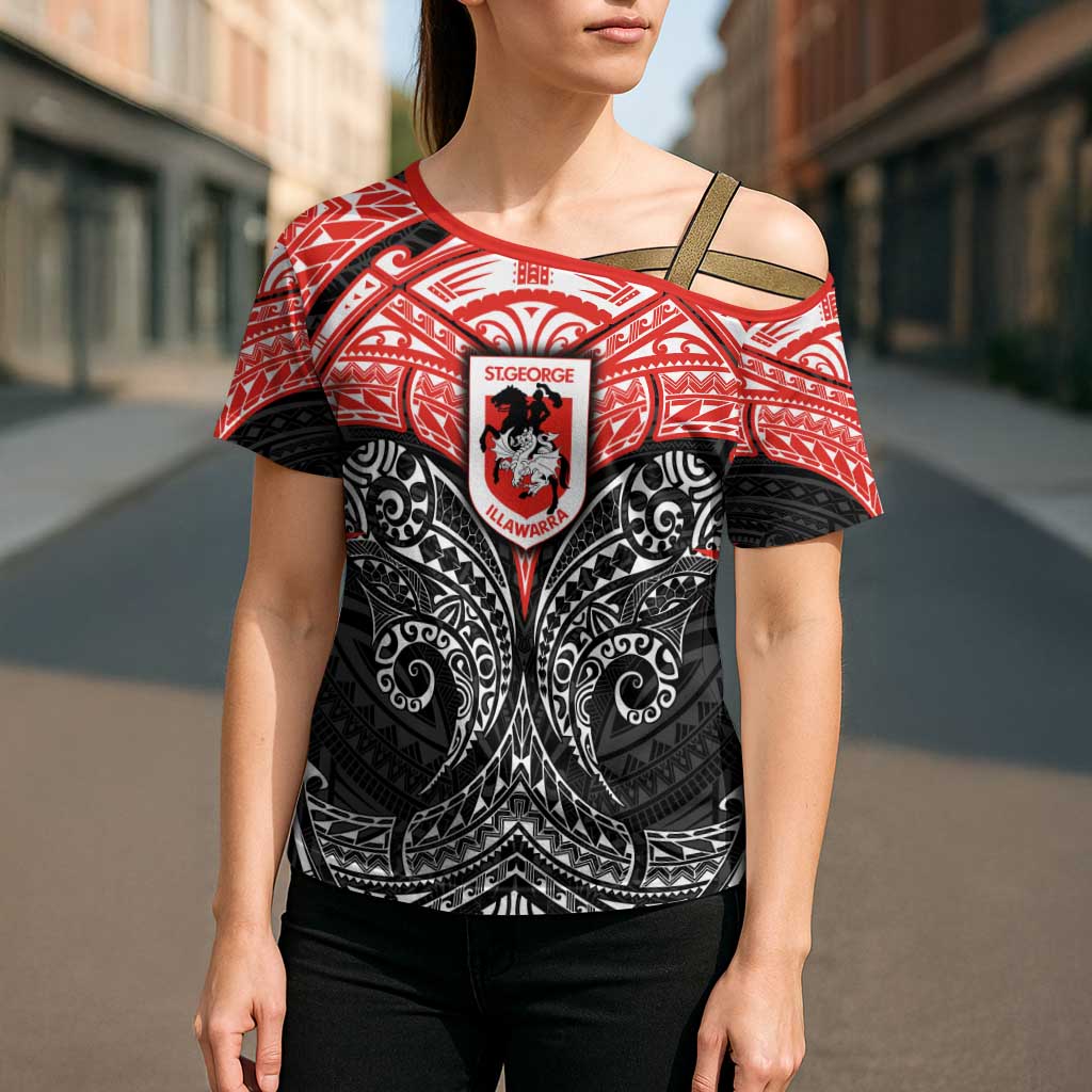 Personalized St. George Illawarra Dragons Cross Shoulder Shirt Polynesian Tribal Pattern Style