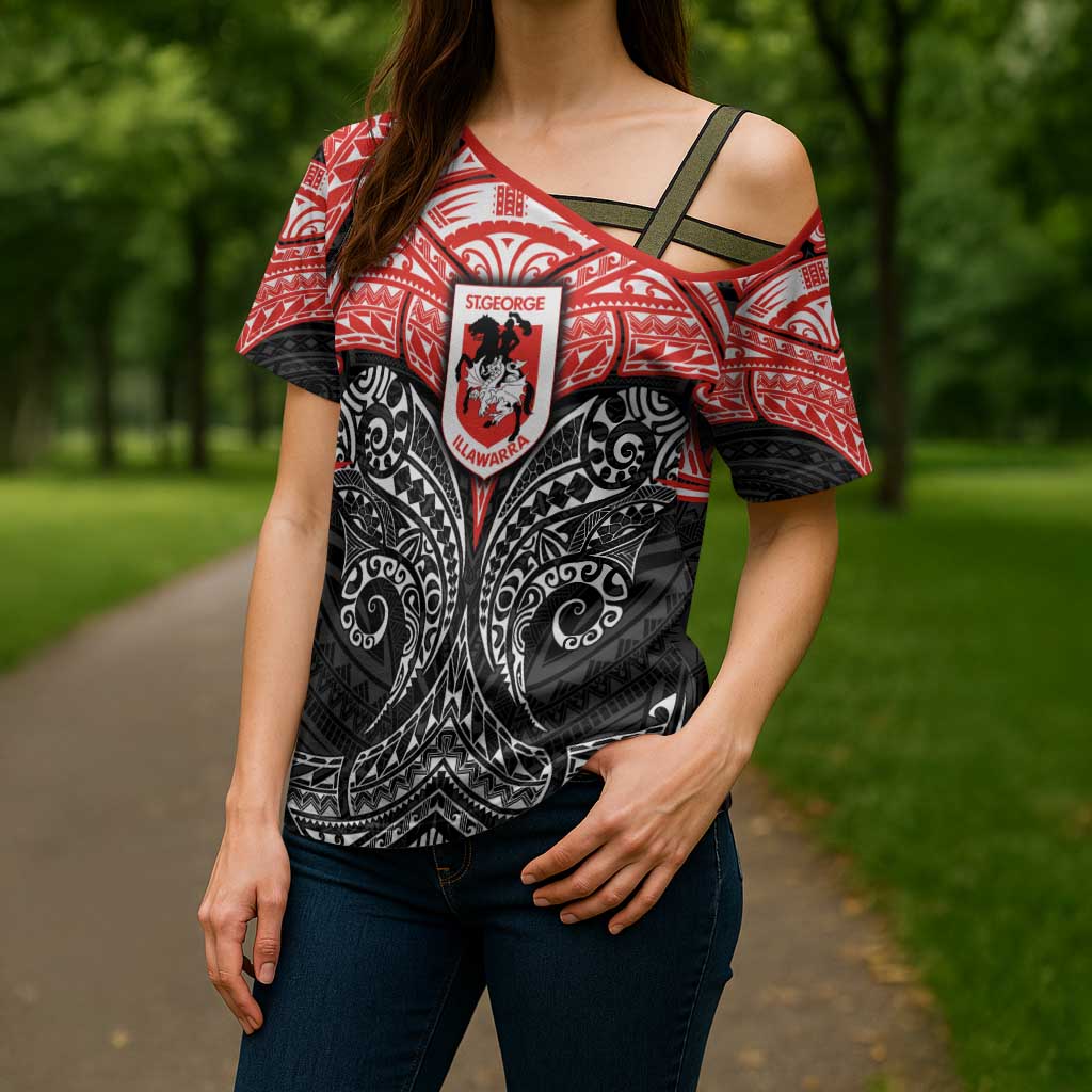 Personalized St. George Illawarra Dragons Cross Shoulder Shirt Polynesian Tribal Pattern Style