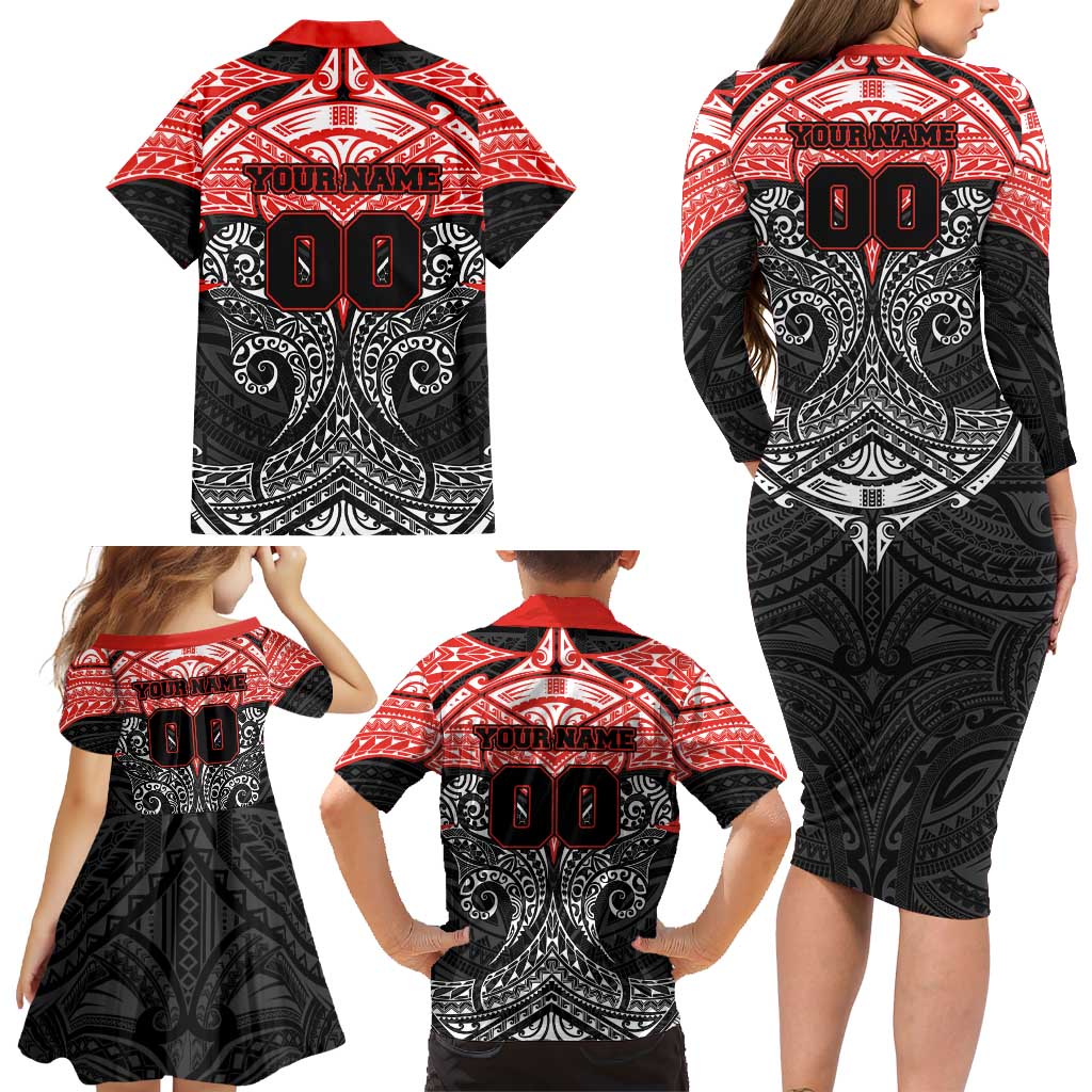 Personalized St. George Illawarra Dragons Family Matching Long Sleeve Bodycon Dress and Hawaiian Shirt Polynesian Tribal Pattern Style