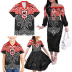 Personalized St. George Illawarra Dragons Family Matching Off The Shoulder Long Sleeve Dress and Hawaiian Shirt Polynesian Tribal Pattern Style