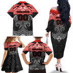 Personalized St. George Illawarra Dragons Family Matching Off The Shoulder Long Sleeve Dress and Hawaiian Shirt Polynesian Tribal Pattern Style