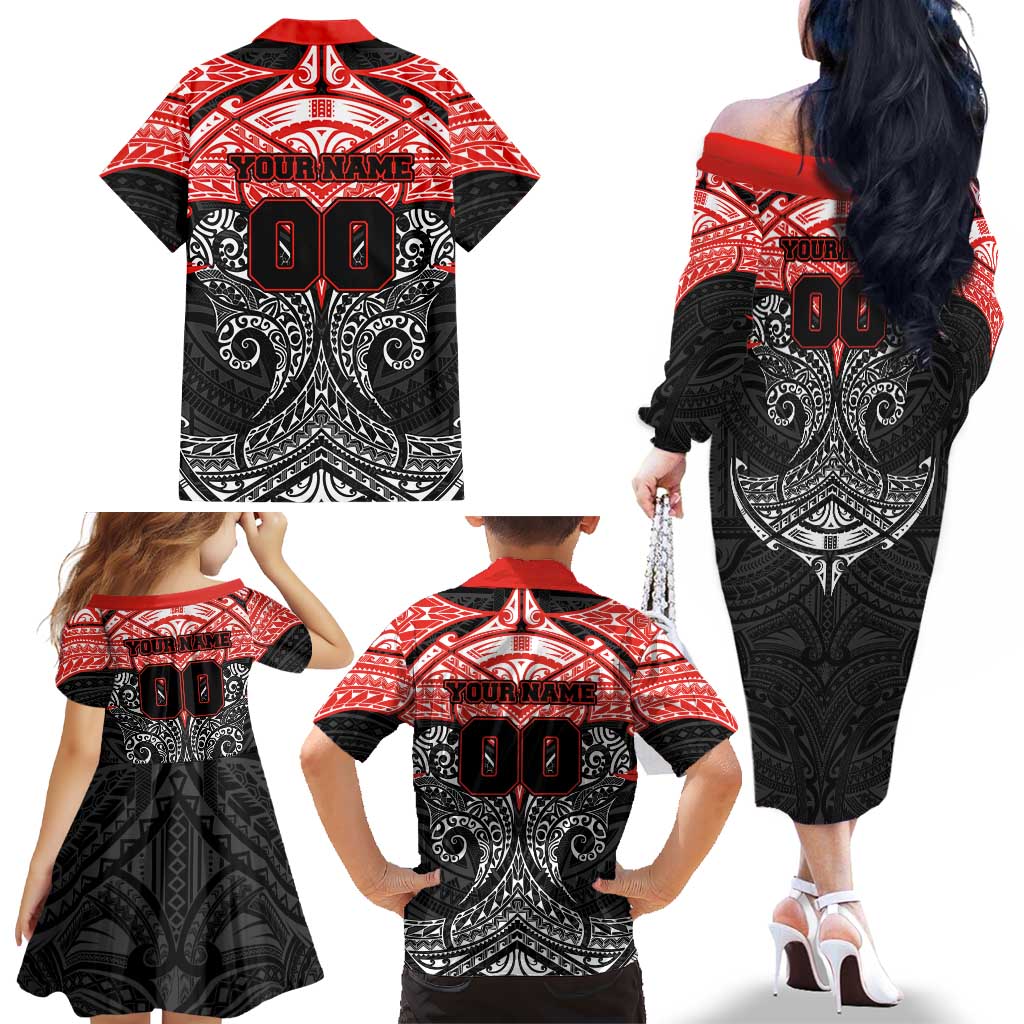 Personalized St. George Illawarra Dragons Family Matching Off The Shoulder Long Sleeve Dress and Hawaiian Shirt Polynesian Tribal Pattern Style