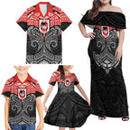 Personalized St. George Illawarra Dragons Family Matching Off Shoulder Maxi Dress and Hawaiian Shirt Polynesian Tribal Pattern Style