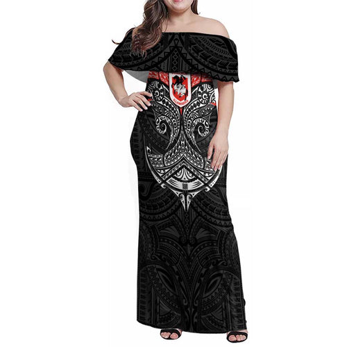 Personalized St. George Illawarra Dragons Family Matching Off Shoulder Maxi Dress and Hawaiian Shirt Polynesian Tribal Pattern Style