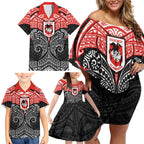 Personalized St. George Illawarra Dragons Family Matching Off Shoulder Short Dress and Hawaiian Shirt Polynesian Tribal Pattern Style