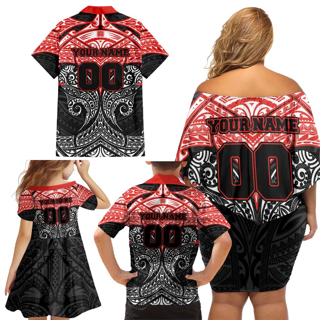 Personalized St. George Illawarra Dragons Family Matching Off Shoulder Short Dress and Hawaiian Shirt Polynesian Tribal Pattern Style