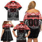 Personalized St. George Illawarra Dragons Family Matching Off Shoulder Short Dress and Hawaiian Shirt Polynesian Tribal Pattern Style