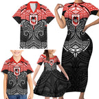 Personalized St. George Illawarra Dragons Family Matching Short Sleeve Bodycon Dress and Hawaiian Shirt Polynesian Tribal Pattern Style
