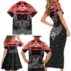 Personalized St. George Illawarra Dragons Family Matching Short Sleeve Bodycon Dress and Hawaiian Shirt Polynesian Tribal Pattern Style