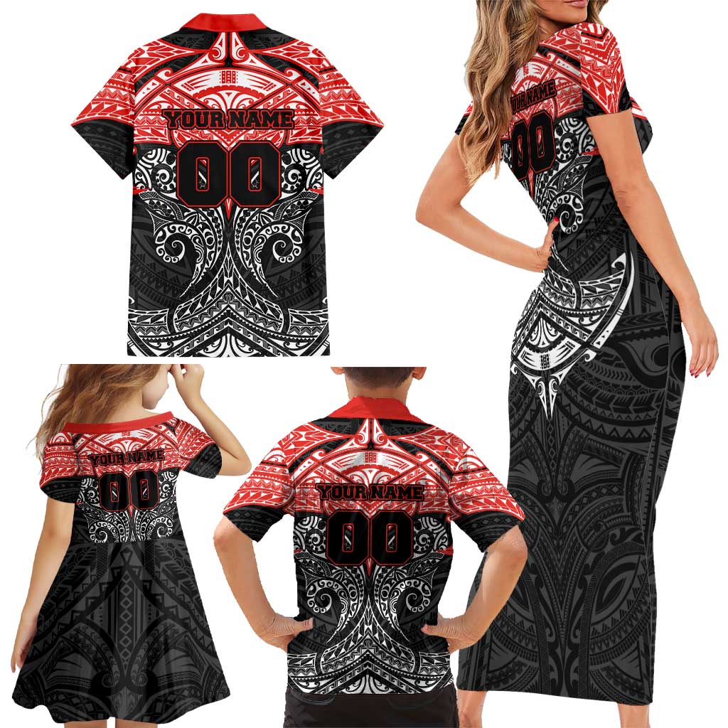 Personalized St. George Illawarra Dragons Family Matching Short Sleeve Bodycon Dress and Hawaiian Shirt Polynesian Tribal Pattern Style