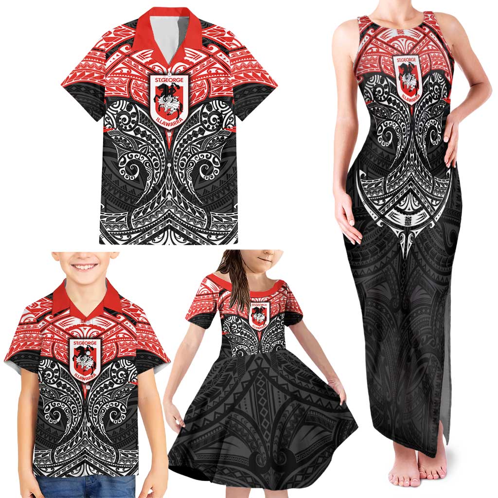 Personalized St. George Illawarra Dragons Family Matching Tank Maxi Dress and Hawaiian Shirt Polynesian Tribal Pattern Style