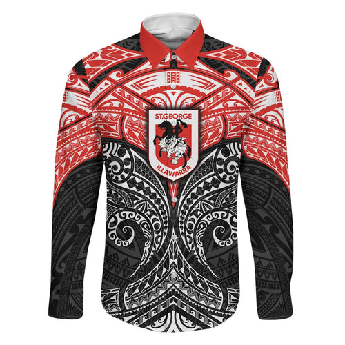Personalized St. George Illawarra Dragons Family Matching Tank Maxi Dress and Hawaiian Shirt Polynesian Tribal Pattern Style