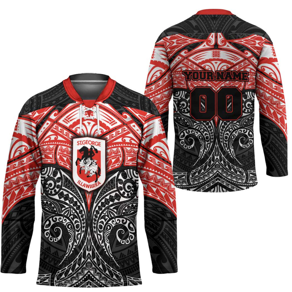 Personalized St. George Illawarra Dragons Hockey Jersey Polynesian Tribal Pattern Style