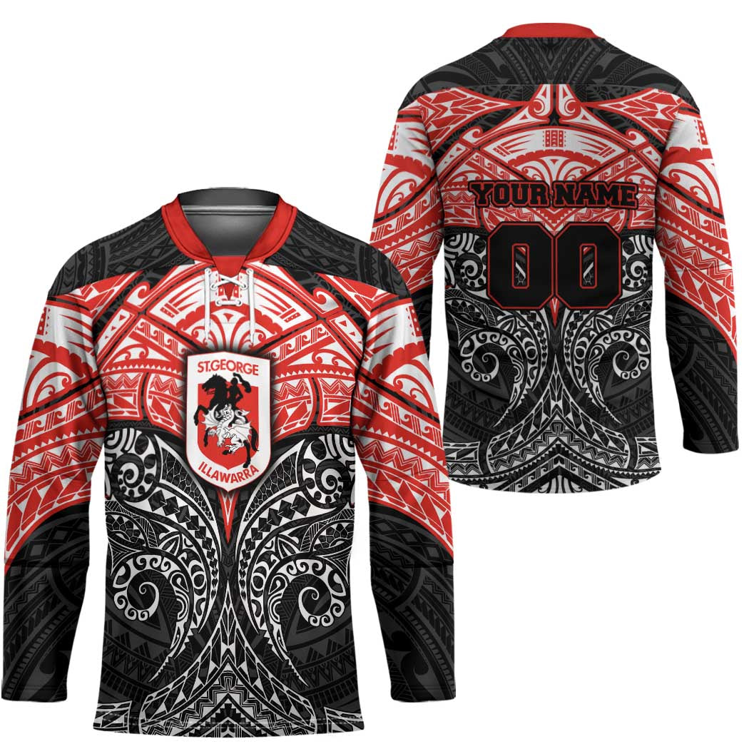 Personalized St. George Illawarra Dragons Hockey Jersey Polynesian Tribal Pattern Style