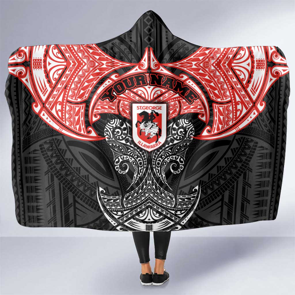 Personalized St. George Illawarra Dragons Hooded Blanket Polynesian Tribal Pattern Style