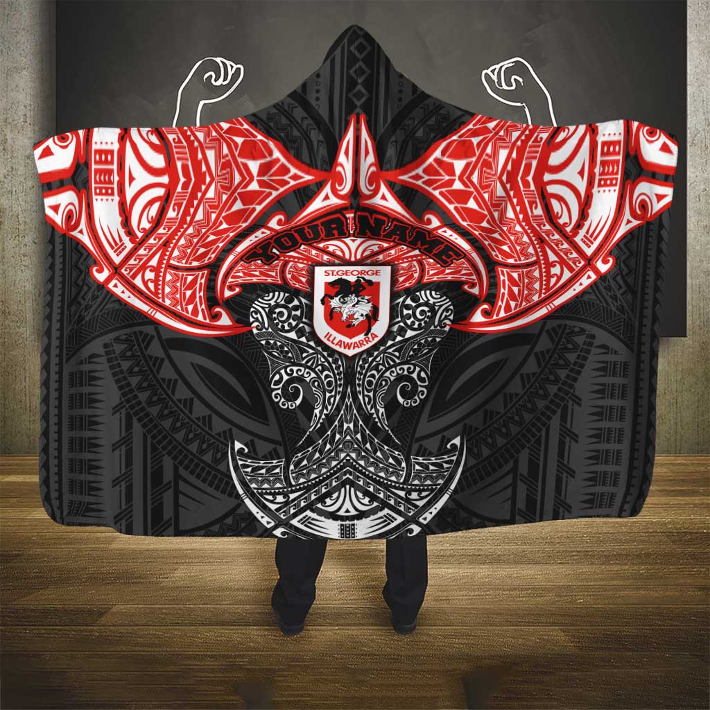 Personalized St. George Illawarra Dragons Hooded Blanket Polynesian Tribal Pattern Style