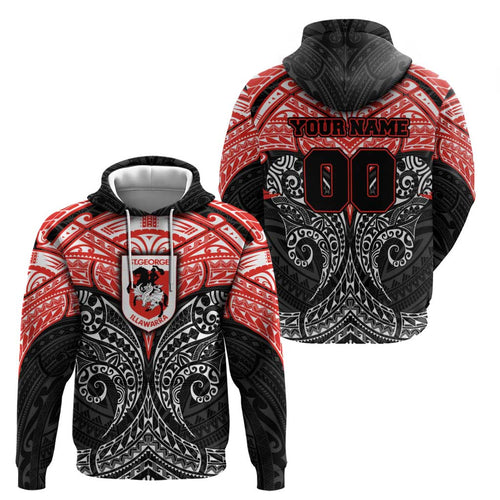 Personalized St. George Illawarra Dragons Hoodie Polynesian Tribal Pattern Style