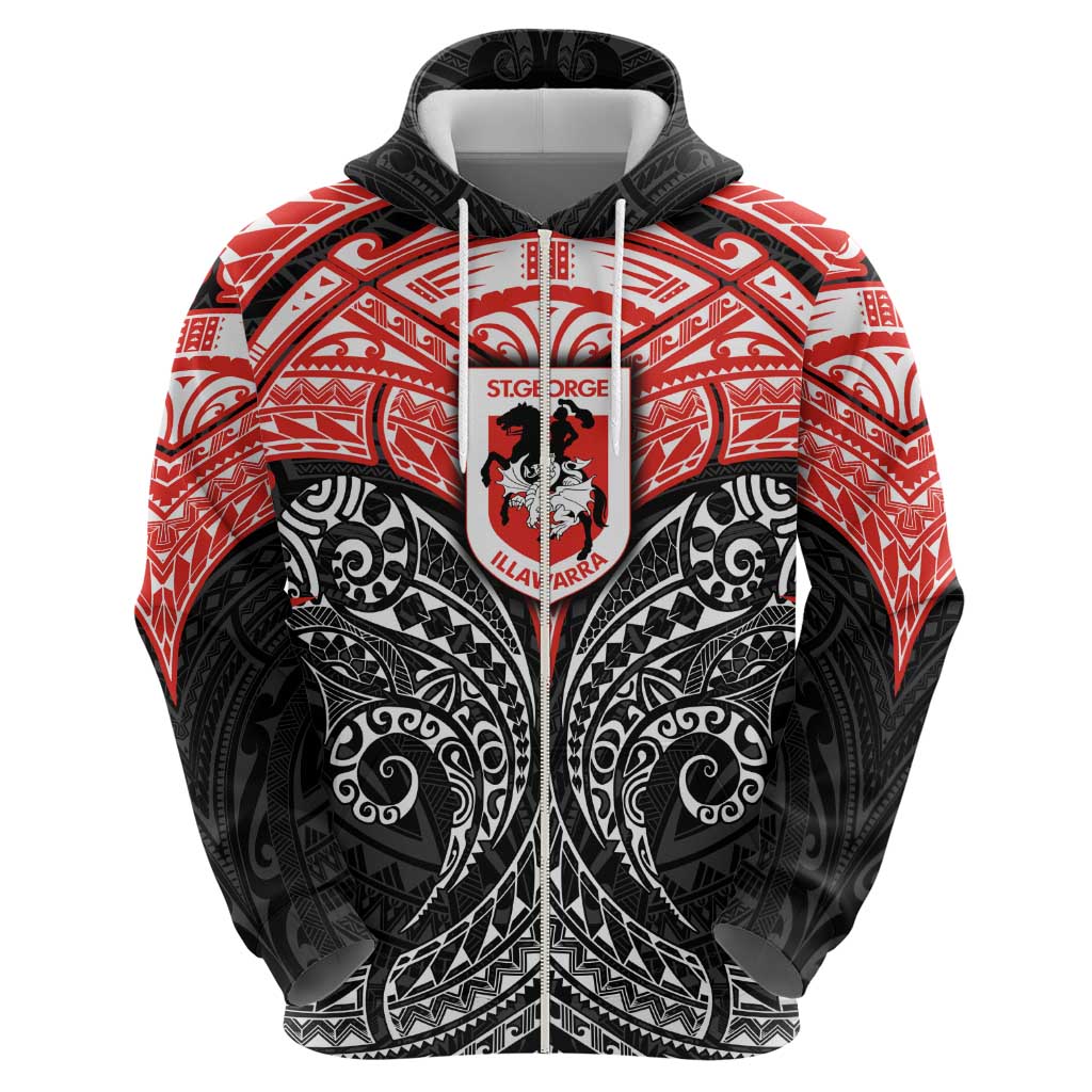 Personalized St. George Illawarra Dragons Hoodie Polynesian Tribal Pattern Style