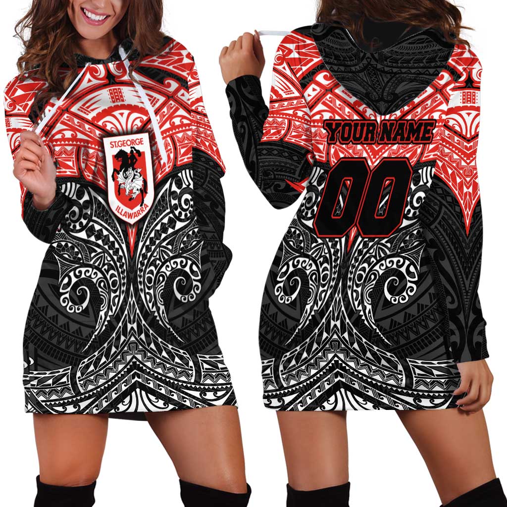 Personalized St. George Illawarra Dragons Hoodie Dress Polynesian Tribal Pattern Style