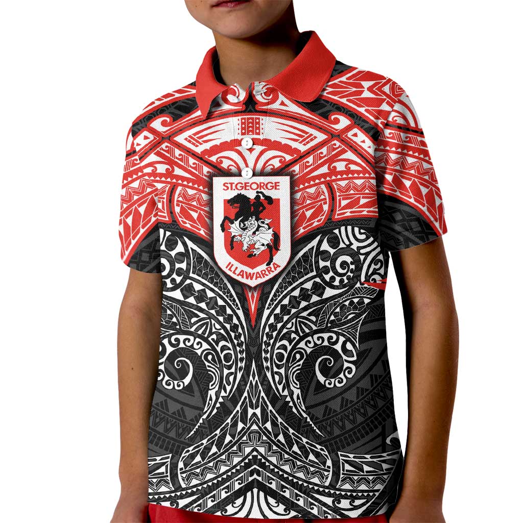 Personalized St. George Illawarra Dragons Kid Polo Shirt Polynesian Tribal Pattern Style
