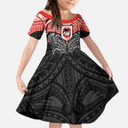 Personalized St. George Illawarra Dragons Kid Short Sleeve Dress Polynesian Tribal Pattern Style