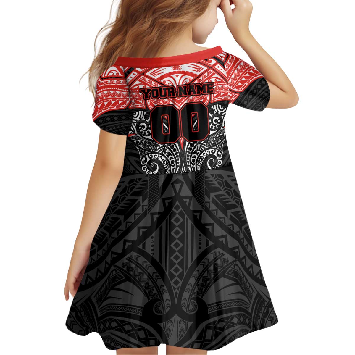Personalized St. George Illawarra Dragons Kid Short Sleeve Dress Polynesian Tribal Pattern Style