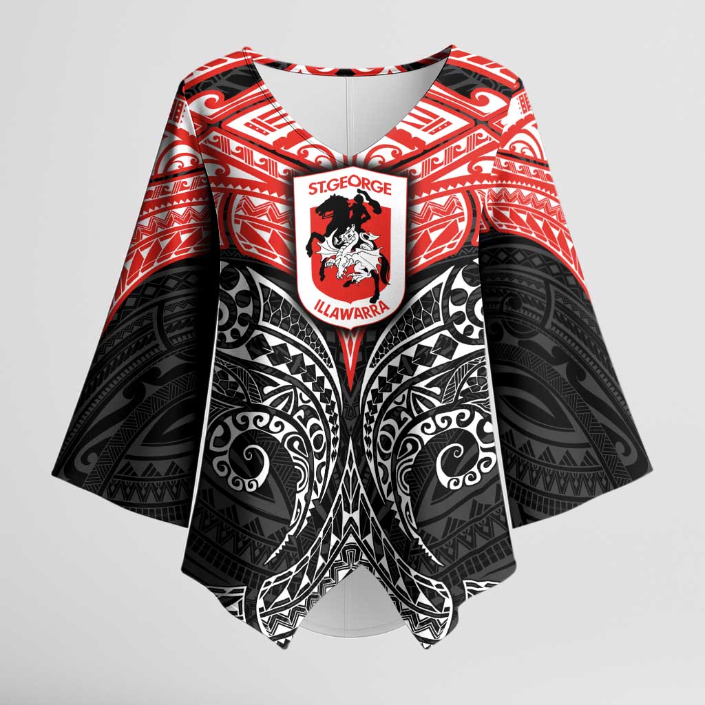 Personalized St. George Illawarra Dragons Kimono Sleeve Blouse Polynesian Tribal Pattern Style