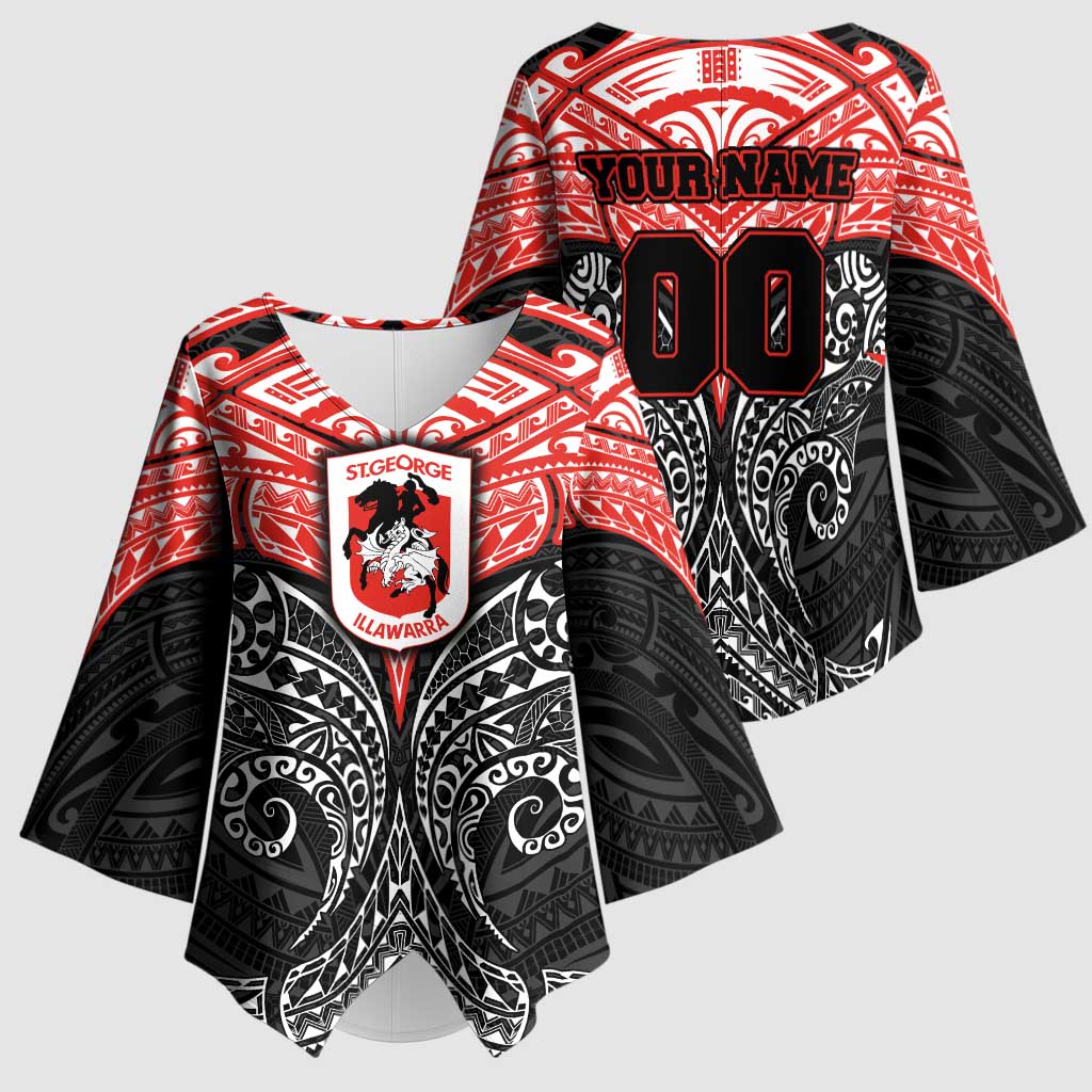 Personalized St. George Illawarra Dragons Kimono Sleeve Blouse Polynesian Tribal Pattern Style