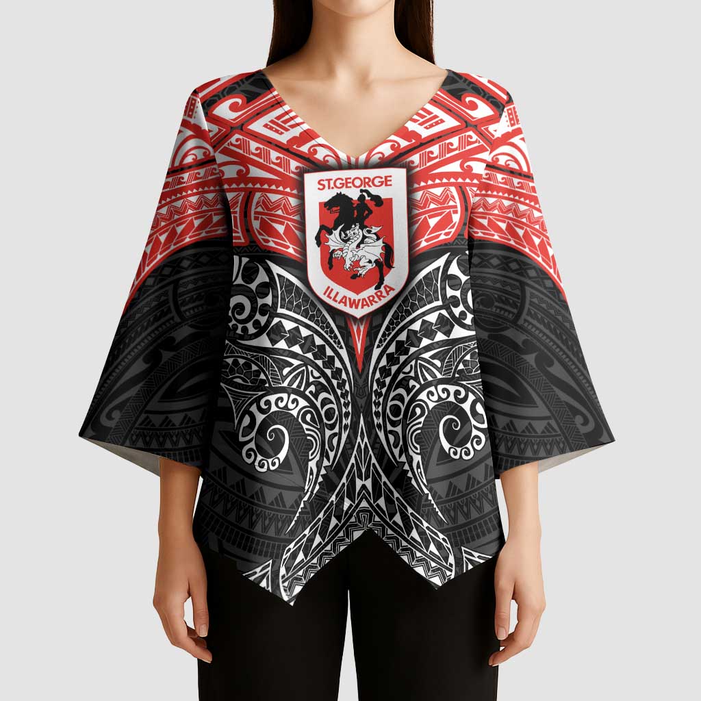 Personalized St. George Illawarra Dragons Kimono Sleeve Blouse Polynesian Tribal Pattern Style