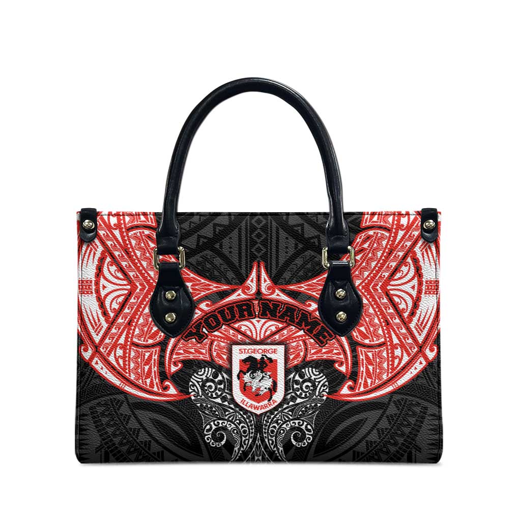 Personalized St. George Illawarra Dragons Leather Bag Polynesian Tribal Pattern Style
