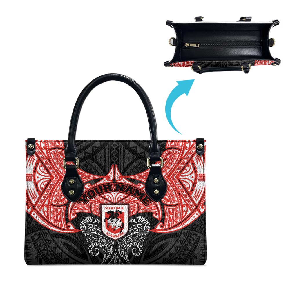 Personalized St. George Illawarra Dragons Leather Bag Polynesian Tribal Pattern Style