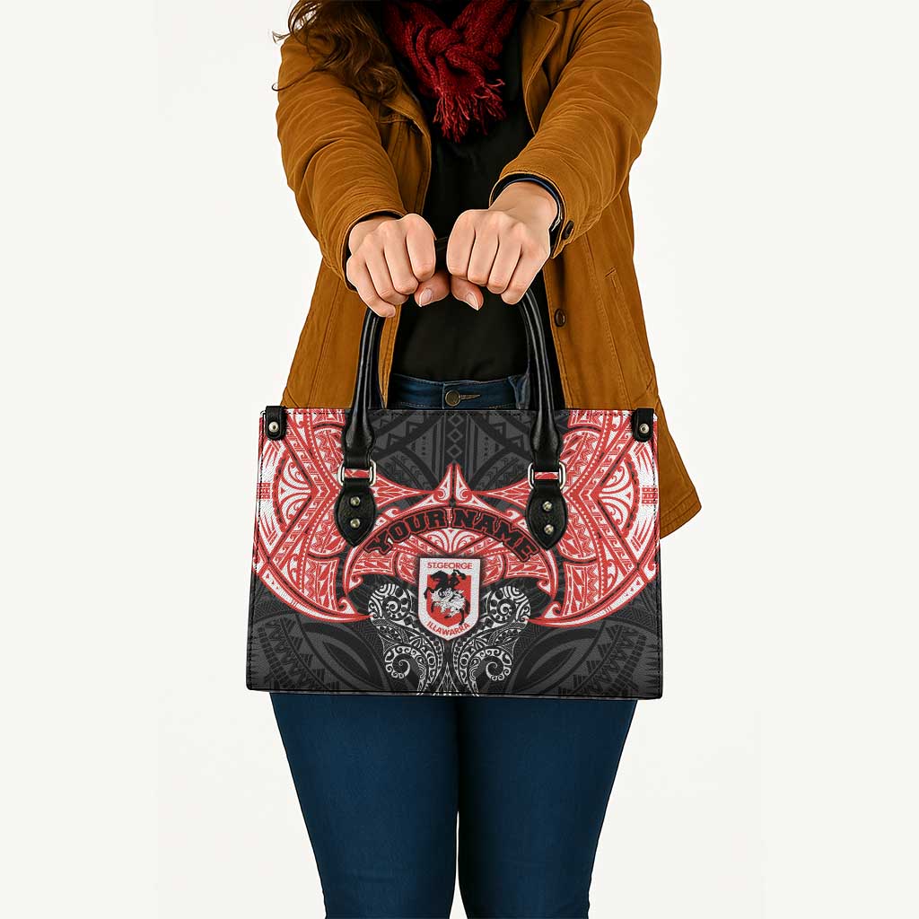 Personalized St. George Illawarra Dragons Leather Bag Polynesian Tribal Pattern Style