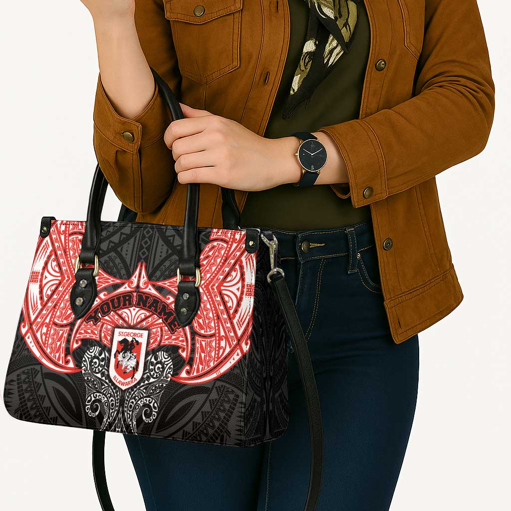 Personalized St. George Illawarra Dragons Leather Bag Polynesian Tribal Pattern Style