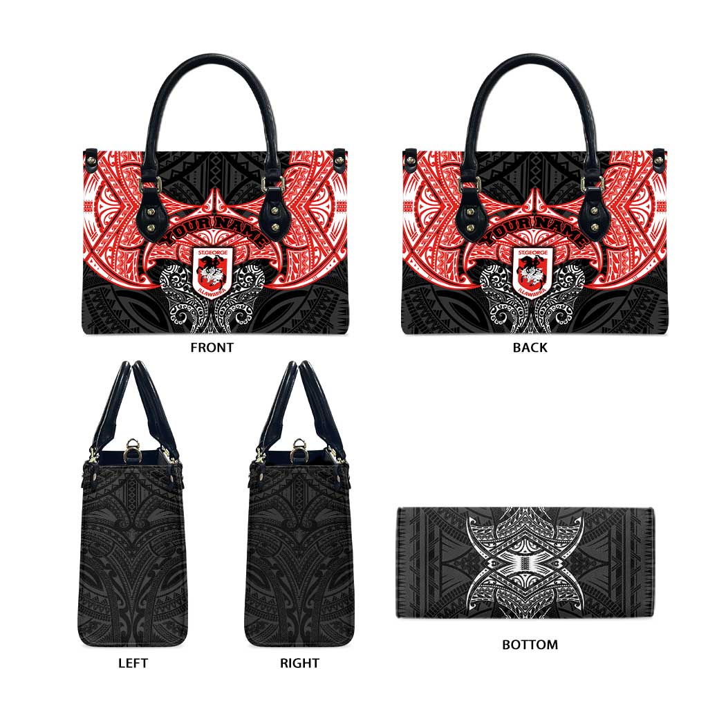 Personalized St. George Illawarra Dragons Leather Bag Polynesian Tribal Pattern Style