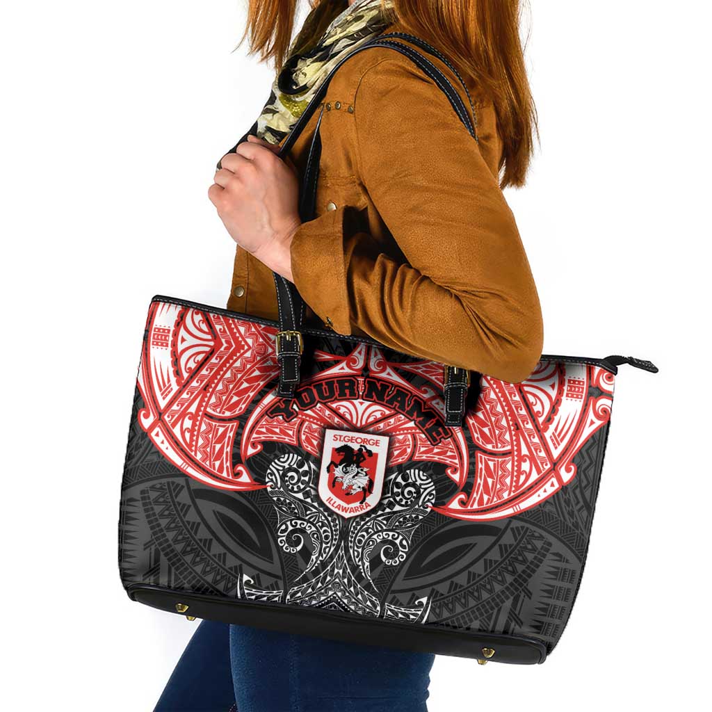 Personalized St. George Illawarra Dragons Leather Tote Bag Polynesian Tribal Pattern Style