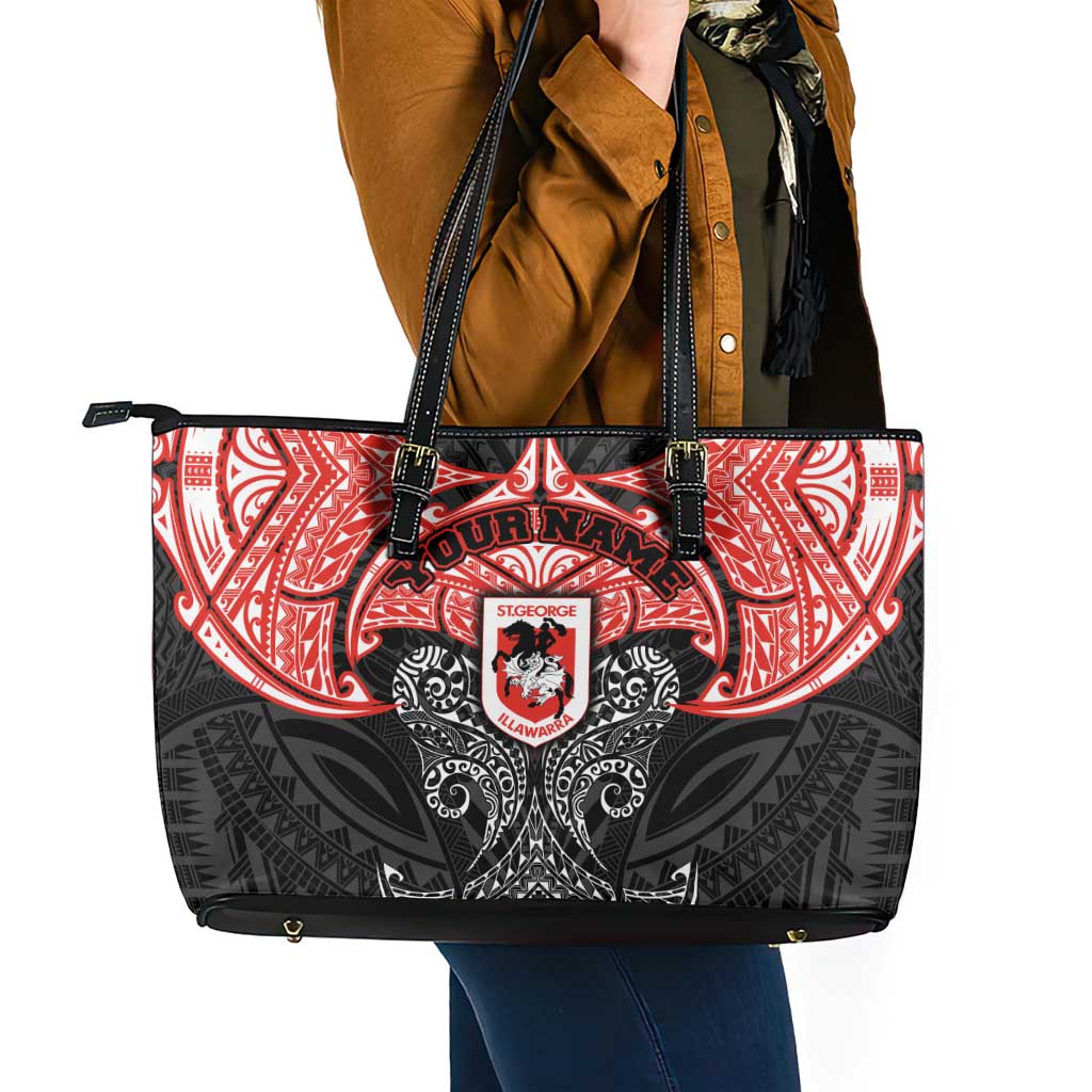 Personalized St. George Illawarra Dragons Leather Tote Bag Polynesian Tribal Pattern Style