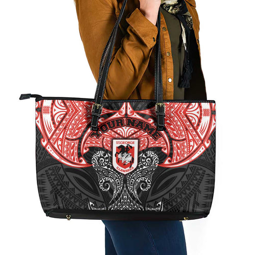 Personalized St. George Illawarra Dragons Leather Tote Bag Polynesian Tribal Pattern Style
