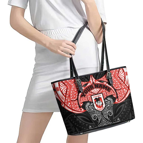 Personalized St. George Illawarra Dragons Leather Tote Bag Polynesian Tribal Pattern Style