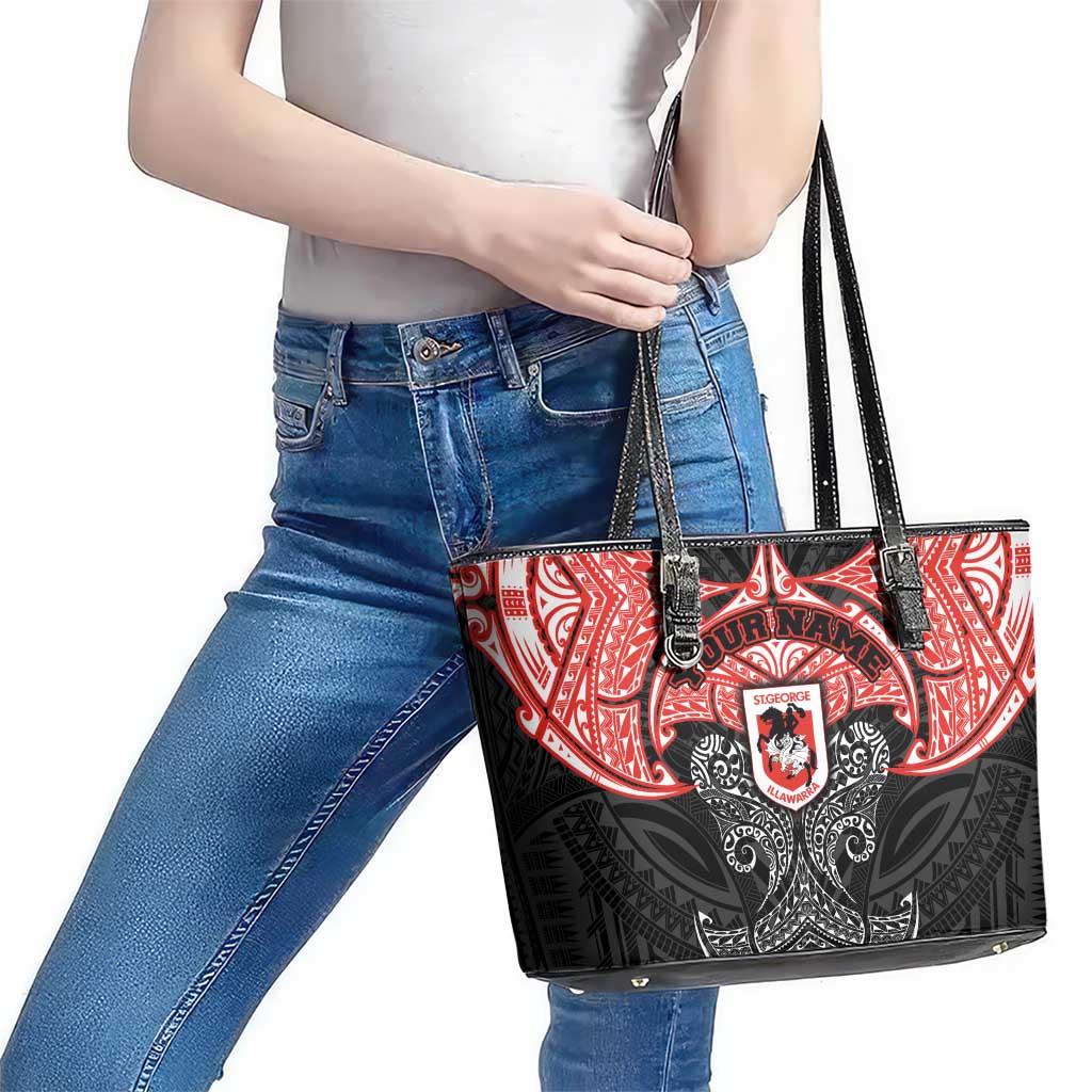 Personalized St. George Illawarra Dragons Leather Tote Bag Polynesian Tribal Pattern Style