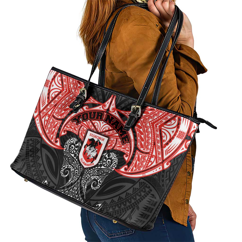 Personalized St. George Illawarra Dragons Leather Tote Bag Polynesian Tribal Pattern Style