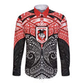 Personalized St. George Illawarra Dragons Long Sleeve Button Shirt Polynesian Tribal Pattern Style