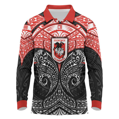 Personalized St. George Illawarra Dragons Long Sleeve Polo Shirt Polynesian Tribal Pattern Style
