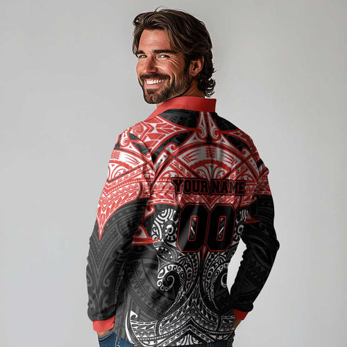 Personalized St. George Illawarra Dragons Long Sleeve Polo Shirt Polynesian Tribal Pattern Style