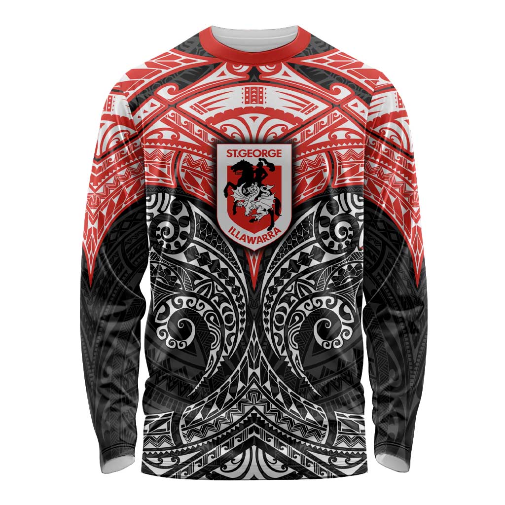 Personalized St. George Illawarra Dragons Long Sleeve Shirt Polynesian Tribal Pattern Style