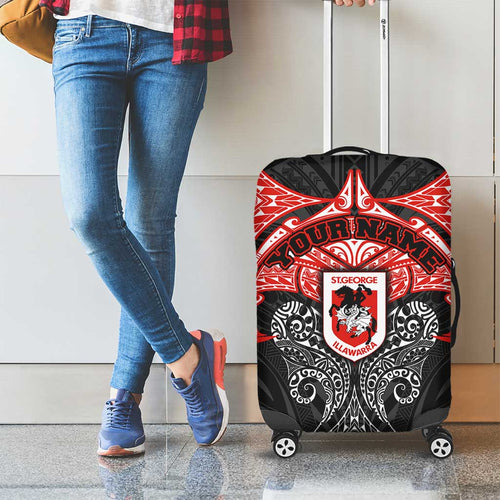 Personalized St. George Illawarra Dragons Luggage Cover Polynesian Tribal Pattern Style