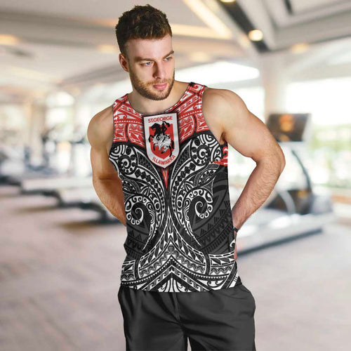 Personalized St. George Illawarra Dragons Men Tank Top Polynesian Tribal Pattern Style