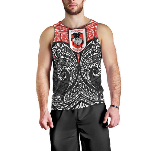 Personalized St. George Illawarra Dragons Men Tank Top Polynesian Tribal Pattern Style